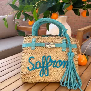 Real Suede Straw Personalised Bag – Handwoven Moroccan Basket with Suede Detail