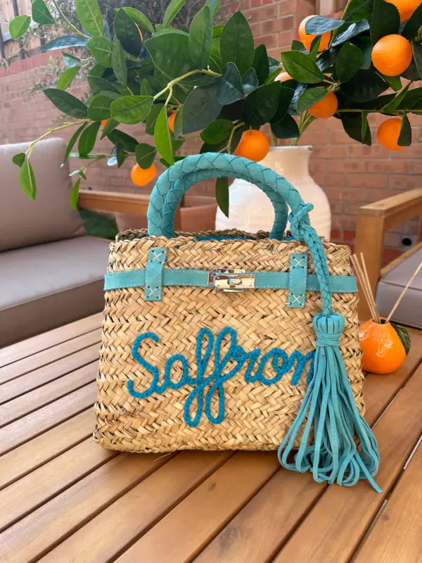 Real Suede Straw Personalised Bag – Handwoven Moroccan Basket with Suede Detail