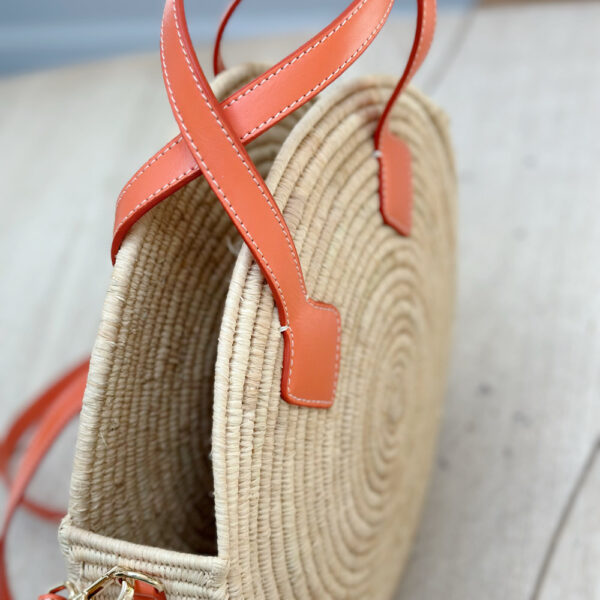 St Tropez Luxe Leather & Raffia Round Basket Bag – Crossbody