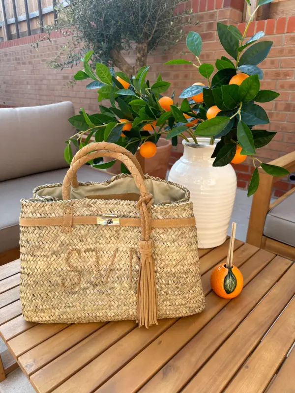 Real Suede Straw Personalised Bag – Handwoven Moroccan Basket with Suede Detail
