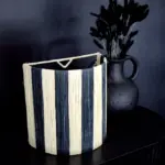 Black & Natural Striped Wicker Wall Sconce – Handmade Moroccan Wall Light