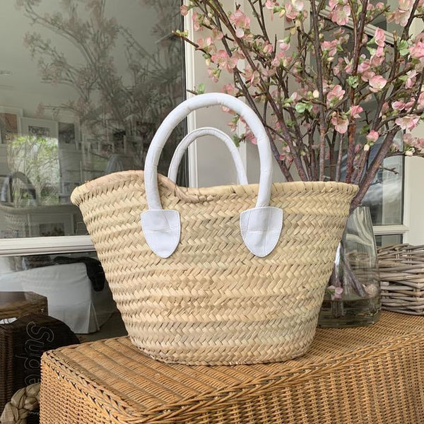 Mini French Market Tote – Handmade Straw Bag with Alligator