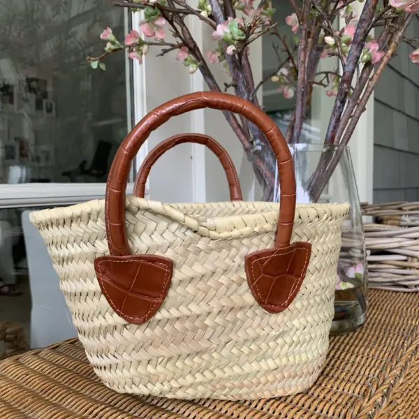Mini French Market Tote – Handmade Straw Bag with Alligator