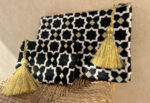 Large Black Moroccan Clutch – Embroidered Zellige Pattern
