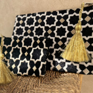 Large Black Moroccan Clutch – Embroidered Zellige Pattern