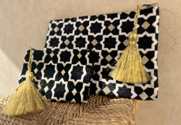 Large Black Moroccan Clutch – Embroidered Zellige Pattern