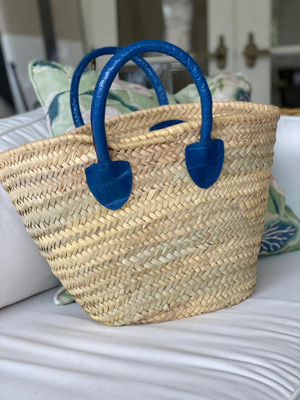 Mini French Market Tote – Handmade Straw Bag with Alligator