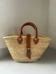 Straw Basket – Small French Market-Style Tote with Leather Reinforcement
