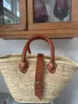 Straw Basket – Small French Market-Style Tote with Leather Reinforcement
