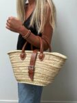 Straw Basket – Small French Market-Style Tote with Leather Reinforcement