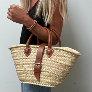 Straw Basket – Small French Market-Style Tote with Leather Reinforcement