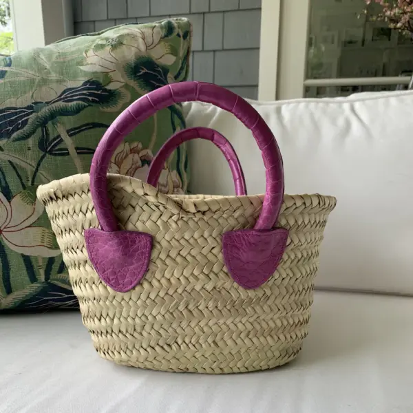 Mini French Market Tote – Handmade Straw Bag with Alligator