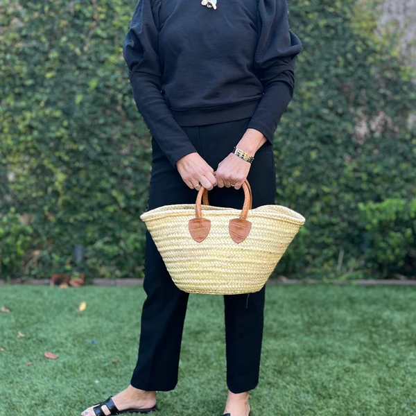 Mini French Market Tote – Handmade Straw Bag with Alligator