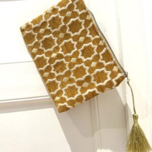 Large Mustard Moroccan Clutch – Handcrafted with Zellige Mot