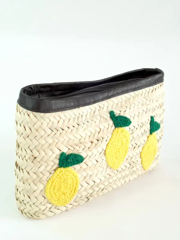 Lemons Clutch in Black – Handwoven Raffia Clutch with Lemon