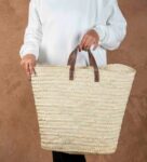 Marrakech Palm Leaf Basket – Large Straw Market Bag with Short leather