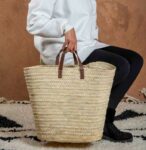 Marrakech Palm Leaf Basket – Large Straw Market Bag with Short leather