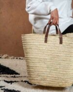 Marrakech Palm Leaf Basket – Large Straw Market Bag with Short leather