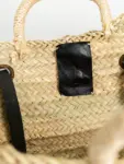 Long Handle Black and Brown Beach Bag – Handwoven Raffia Tote