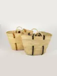 Long Handle Black and Brown Beach Bag – Handwoven Raffia Tote