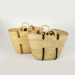 Long Handle Black and Brown Beach Bag – Handwoven Raffia Tote