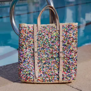 Straw Backpack with Multi-Colored Sequins – Handcrafted Moroccan Backpack with Leather Straps