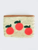 Raffia Oranges Clutch – Handwoven Tan Straw Clutch with Orange