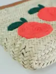 Raffia Oranges Clutch – Handwoven Tan Straw Clutch with Orange