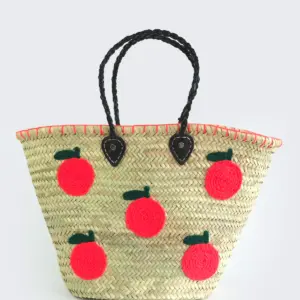 Midi Oranges Raffia Shopper – Handwoven Summer Straw Bag Wit