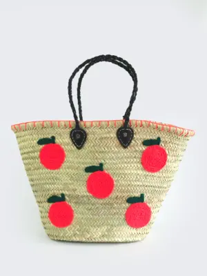 Midi Oranges Raffia Shopper – Handwoven Summer Straw Bag Wit