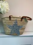 Silver Sequin Star Basket – Handmade Palm Leaf Bag