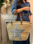Silver Sequin Star Basket – Handmade Palm Leaf Bag