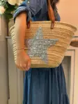 Silver Sequin Star Basket – Handmade Palm Leaf Bag