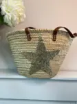 Gold Sequin Star Basket – Handwoven Palm Leaf Tote