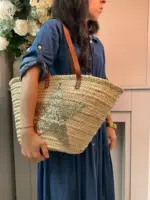 Gold Sequin Star Basket – Handwoven Palm Leaf Tote