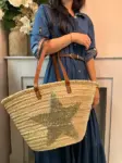 Gold Sequin Star Basket – Handwoven Palm Leaf Tote