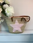 Pink Sequin Star Basket – Handcrafted Palm Leaf Bag