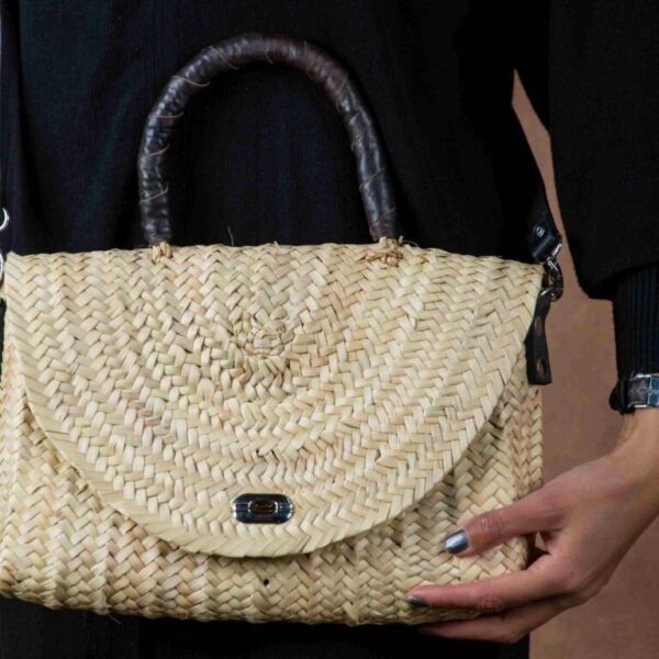 Merzouga Straw Bag – Handmade Black Palm Leaf Bag with Leather