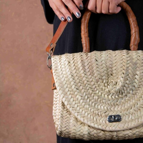 Merzouga Straw Bag – Handmade Palm Leaf Bag with Camel Leather