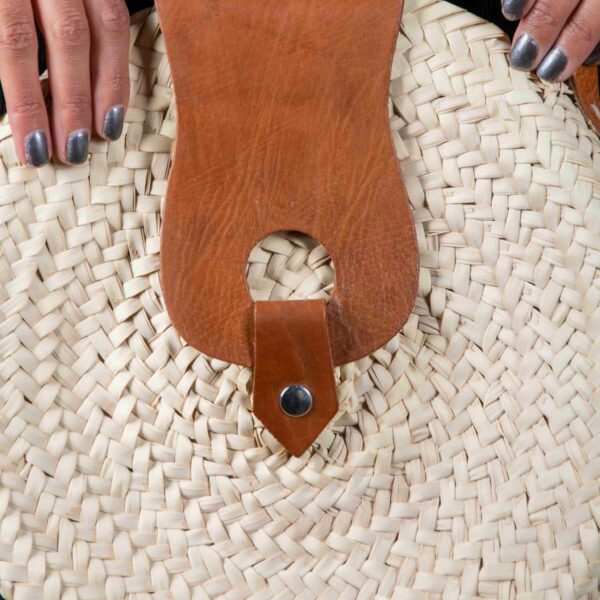 Marrakech Round Palm Leaf Bag – Handwoven Tote with Leather