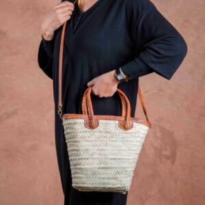 Flare Zipper Straw Bag – Chic Doum Palm Bag with Double Leather