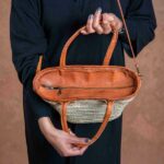 Flare Zipper Straw Bag – Chic Doum Palm Bag with Double Leather