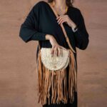 Bohemian Fringe Straw Bag – Natural Doum Palm Bag with Leather