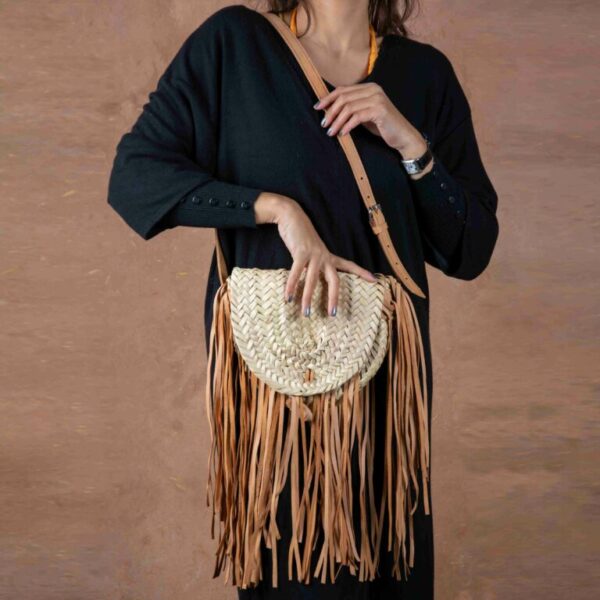 Bohemian Fringe Straw Bag – Natural Doum Palm Bag with Leather