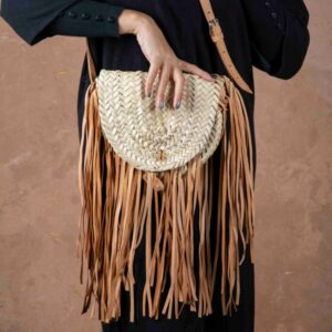 Bohemian Fringe Straw Bag – Natural Doum Palm Bag with Leather