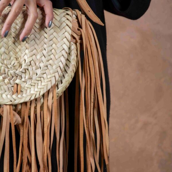 Bohemian Fringe Straw Bag – Natural Doum Palm Bag with Leather
