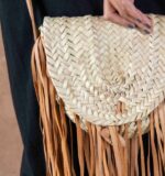 Bohemian Fringe Straw Bag – Natural Doum Palm Bag with Leather