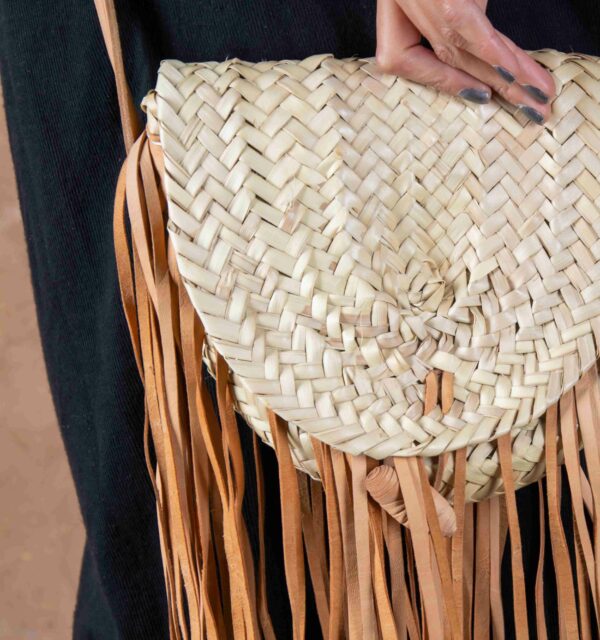 Bohemian Fringe Straw Bag – Natural Doum Palm Bag with Leather