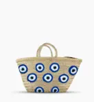 Moroccan Straw Bag – French Market Basket with Eyes Design