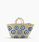 Moroccan Straw Bag – French Market Basket with Eyes Design